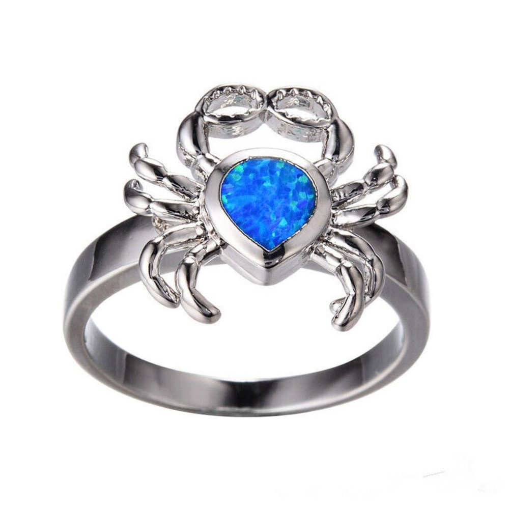 NEW!! Unique Blue & Silver Crab RING- OCEAN CRABS - US 10 - Vacation Ready
